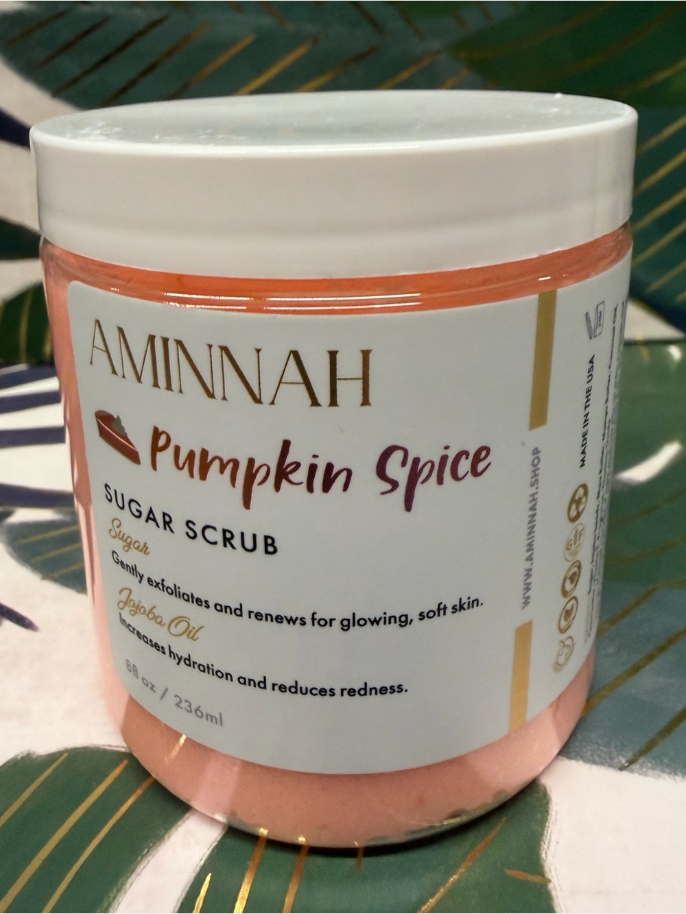 Aminnah Pumpkin Spice Sugar Scrub 8 oz Fall Autumn NEW